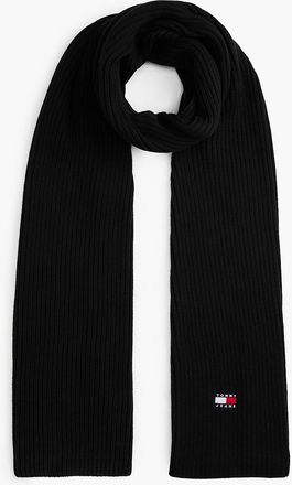 Tommy Hilfiger Mens Tommy Jeans Badge Rib-Knit Scarf - Black - OS