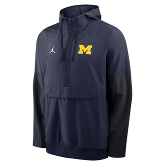 Nike Jordan Mens Michigan Anorak Jordan Brand College 1/2-Zip Hooded Jacket in Blue | 0JAT0CZDMWN-PTU