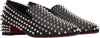 Christian Louboutin Womens Black Leather Slip-On Loafers