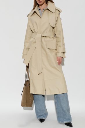 Victoria Beckham Cotton Trench Coat With Belt, Womens, Beige