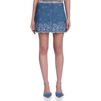 Avec Les Filles Embroidered Scallop Denim Miniskirt in Needle Blue at Nordstrom, Size 10