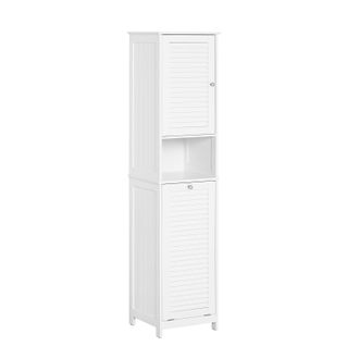 SoBuy Mobile A Colonna Bagno Salvaspazio Mobile Alto Con Borsa Portabiancheria Pieghevole Bianco L40xp38xa170 Cm Bzr124-w