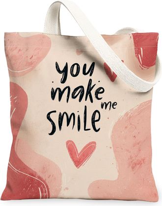 Generic Artistic Hearts Canvas Tote Bags, Modern Abstract Pattern Reusable Grocery Bags, Lightweight Washable Shoulder Strap Canvas, Peach, 13x15 Inch