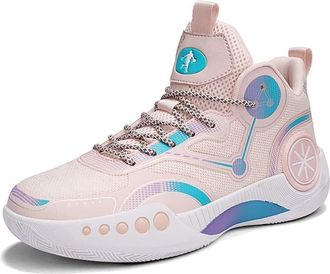 Generic Unisex Fashionable Basketball Shoes Shock-Absorbing Anti Slip Breathable Youth Outdoor Sports Training Walking Shoes(Pink,5.5 UK)