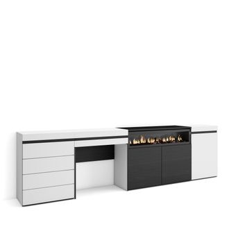 Skraut Home Aparador, Con Almacenamiento, 277x75x35 Cm, Dormitorio, Habitaci&oacute;n, Chimenea El&eacute;ctrica, C&oacute;moda, Cajonera, Tocador, Estilo Moderno, Blanco - Skraut Hom