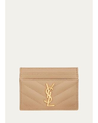 Saint Laurent Grain De Poudre Leather Cassandre Card Case