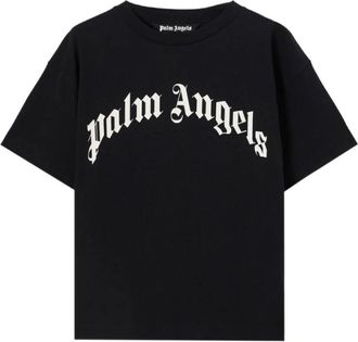 Palm Angels Neck Logo T-Shirt - Heren - T-shirts - Zwart - S - Katoen - Tops