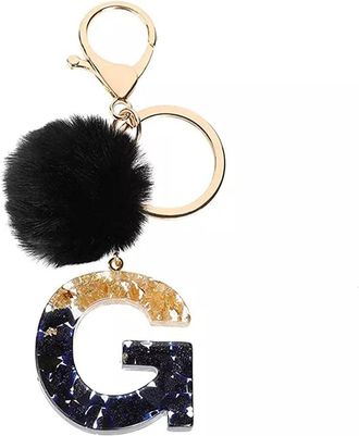 Generic Haletia Letter Keychain, Resin Alphabet Pompom Pendant Keychain, Personality A-Z Alphabet Initial Letter Keyrings, Charms Alphabet Key Ring for Women 