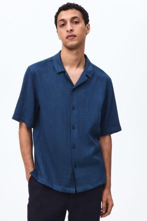 H&M Relaxed Fit Resort Shirt in Dark Blue at Nordstrom, Size Xx-Large