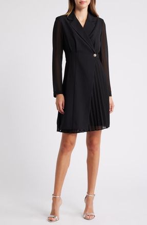 Vince Camuto Crystal Button Long Sleeve Mixed Media Coat Dress in Black at Nordstrom, Size 8