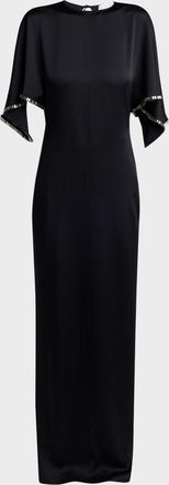 Stella McCartney Embellished Flutter-Sleeve Satin Column Gown