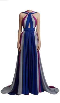 Elie Saab 2022 Runway Striped Silk Gown Size XS