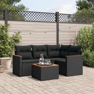 vidaXL Set De Muebles De Jard&iacute;n 5 Pzas Y Cojines Rat&aacute;n Sint&eacute;tico Negro Vidaxl