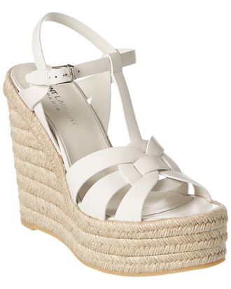 Saint Laurent Tribute 85 Leather Espadrille Wedge Sandal
