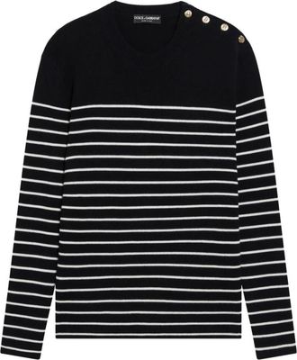 Dolce & Gabbana Girocollo con bottoni - Heren - Ronde hals truien - Blauw - L - Truien & Vesten