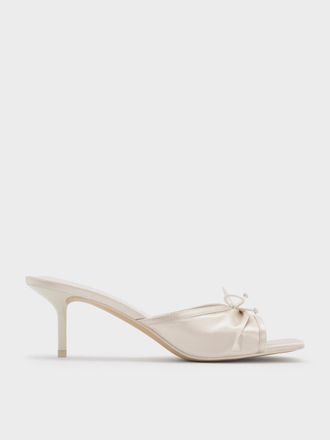 Charles & Keith Sadira Satin Ruched Bow Heeled Mules