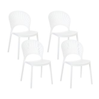 Beliani Beliani - Conjunto De 4 Sillas De Comedor Blanco Pl&aacute;stico Apilable Interior Exterior Fiumicino