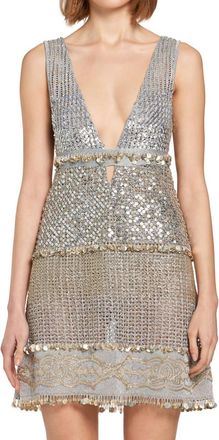 Roberto Cavalli Embellished Metallic Knit Dress In Silver