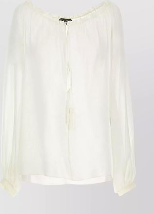 Tom Ford silk blouse sheer elastic neckline long sleeves