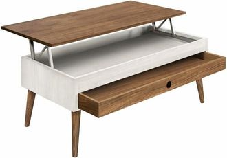 HOGAR 24 Hogar24 - Mesa de centro elevable con cajon deslizante blanco