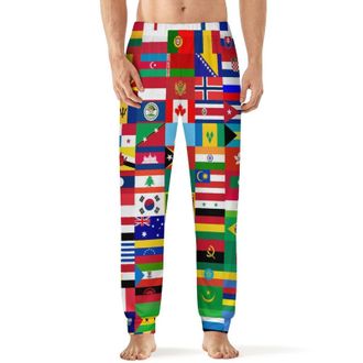 Generic World Country Flag Pattern Mens Pyjama Bottoms Lounge Sleep Pants Soft Stretchy Sleepwear Casual Yoga Beachwear 6XL