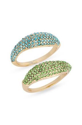 Nordstrom Rack Set of 2 Pav&eacute; Crystal Domed Rings in Blue - Green Tonal Gold at Nordstrom Rack, Size 8