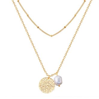 Valero Pearls Womens Necklace stainless steel yellow gold freshwater cultured pearl white - Size 38cm