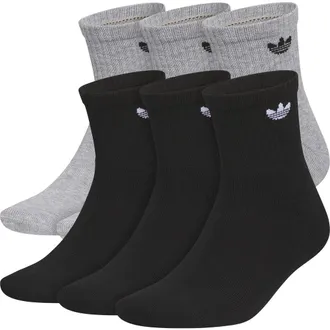 adidas Assorted 6-Pack Trefoil 2.0 Quarter Crew Socks in Heather Grey/Black/White at Nordstrom, Size Large