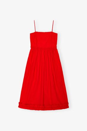 Ganni Red Cotton Poplin Strap Dress - Size 10/12 Organic