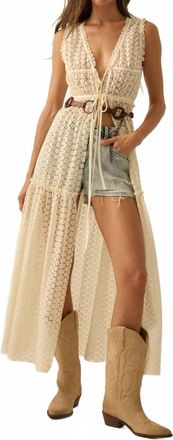 Promesa Sheer Crochet Lace Sleeveless Tie-Front Maxi Top In Off White