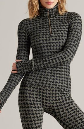 Rhone Houndstooth Seamless Base Layer Quarter Zip in Black at Nordstrom, Size X-Small