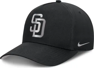 Nike San Diego Padres Rise Nike Mens Dri-FIT MLB A-Frame Trucker Adjustable Hat in Black | NB1E0FBPPYP-HWD