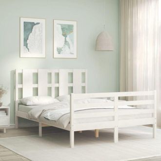 vidaXL Vidaxl - Estructura Cama De Matrimonio Con Cabecero Madera Maciza Blanco