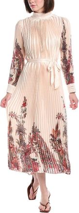 Beulah Boho Paisley Print Satin Pleated Midi Dress