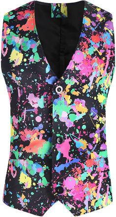 Generic Men Colourful Vest Single Breasted Tank Tops, Waistcoat for Men Casual V-Neck Sleeveless Jacket for Business Tuxedo Party Wedding 3D-Print Festival Pa