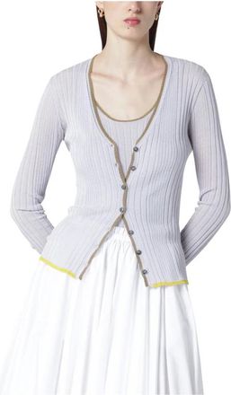 Roberto Collina Cardigan ML Contrasto - Dames - Vesten - Paars - XS - Truien & Vesten