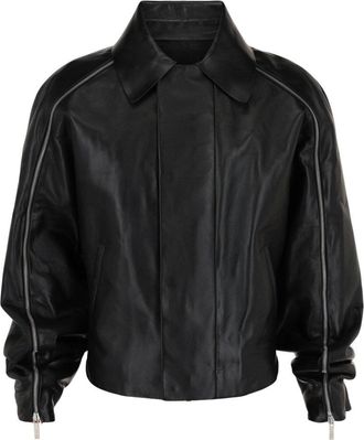 Ferragamo Contrasting Panels Zip Up Leather Jacket