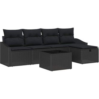 vidaXL Sofa Set with Cushion with Storage 6 pcs Black Poly Rattan vidaXL