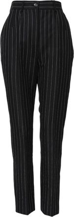 Dolce & Gabbana Womens Black Stripes High Waist Tapered Pants Linen Cotton