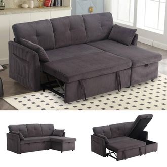 Direct Wicker L-Shape Sofa with Storage & Pull-Out Bed, 3-in-1 Convertible Couch in Grey | Size: 1 Pack