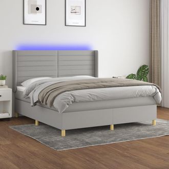 vidaXL Vidaxl - Cama Box Spring Colch&oacute;n Y Luces Led Tela Gris Claro 160x200 Cm