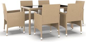 vidaXL Vidaxl - Set De Comedor De Jard&iacute;n 7 Pzas Rat&aacute;n Sint&eacute;tico Vidrio Beige