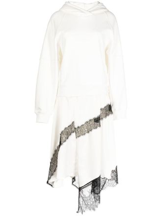 GOEN.J lace-trim hooded asymmetric midi dress - women - Cotton/Polyester/Nylon - S - White