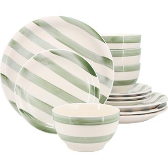 Gibson Home Kenwood Shores 12 Piece Stoneware Dinnerware Set in Green at Nordstrom