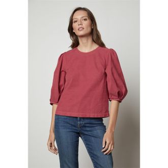 Velvet Womens by and Regular Fit Balloon Sleeve Blouse in Chilli - Chocolate - Size 8 UK