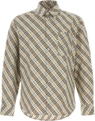 Burberry Mens Embroidered Poplin Shirt - Nude Cotton - Size Medium