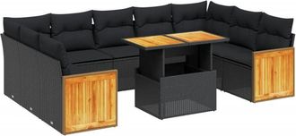 vidaXL Vidaxl - Set De Sof&aacute;s De Jard&iacute;n 10 Pzas Cojines Rat&aacute;n Sint&eacute;tico Negro