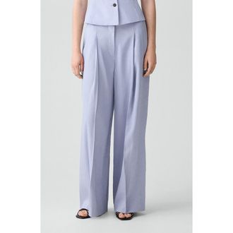 Theory Pleated Linen Blend Wide Leg Pants in Cornflower at Nordstrom, Size 10