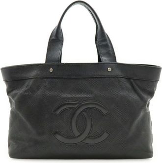 Chanel Black Leather Shoulder Bag Tote Bag (Pre-Owned)