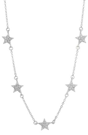 Savvy Cie Jewels STERLING SILVER.925 PAVE STAR STATION WHITE CZ NECKLACE
